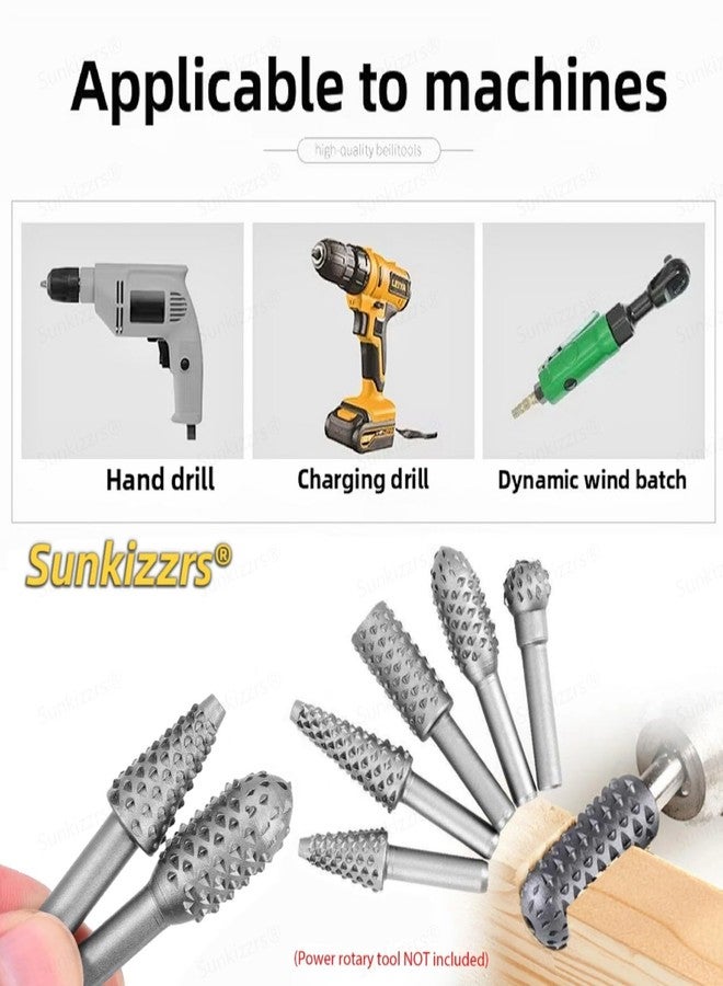 Sunkizzrs® 5-Pcs HSS Wood File Burr Drill Bit Set -Wood Working Rasps 6.35mm (1/4") Round Shank -High Speed Steel Rotary Files Rasps for Carving, Polishing, Shaping & Grooving - Image 4